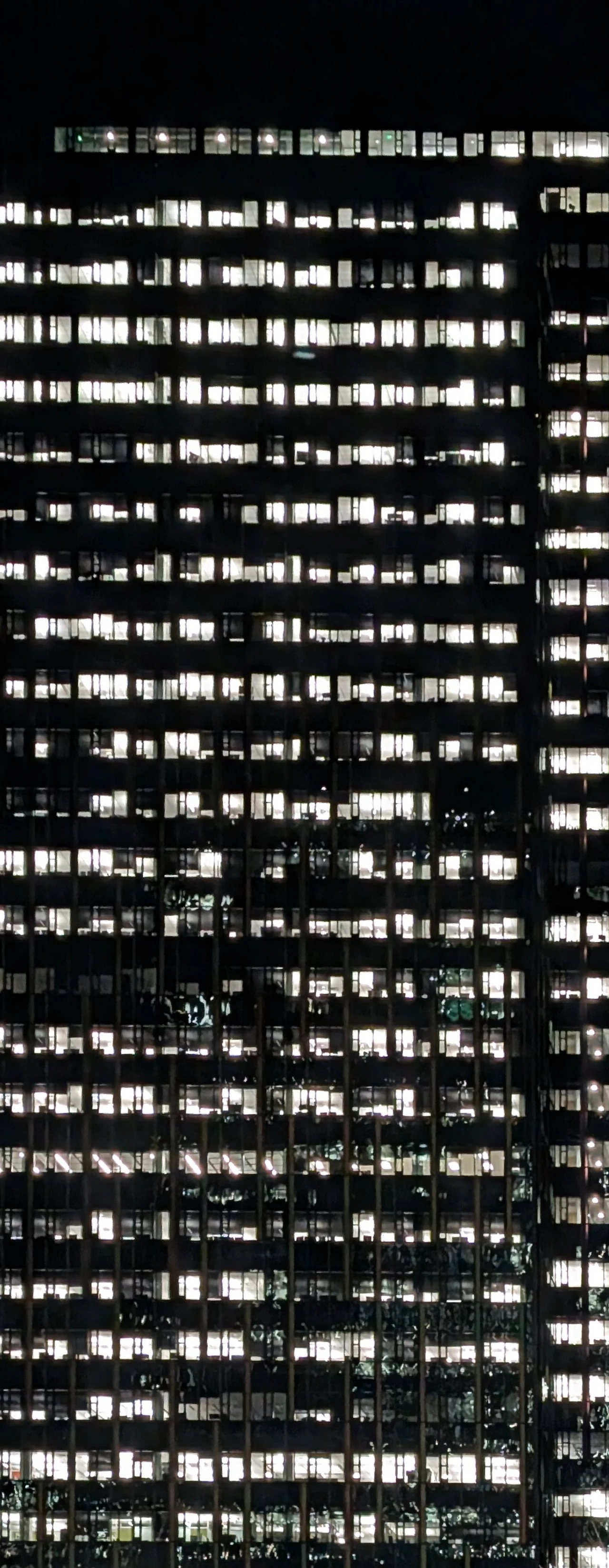 Rows of lit windows making a pattern against the night.